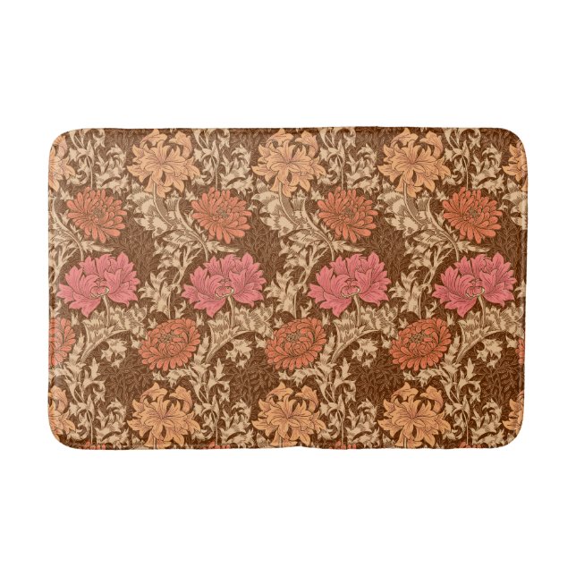 William Morris Chrysanthemums, Brown and Rust Bath Bath Mat (Front)