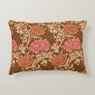 William Morris Chrysanthemums, Brown and Rust Decorative Pillow