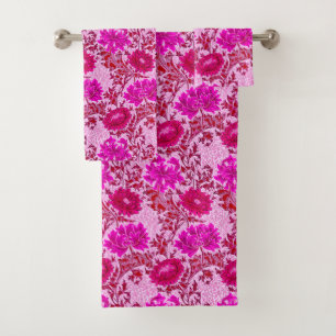 William Morris Chrysanthemums, Burgundy and Pink Bath Towel Set