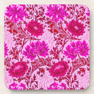 William Morris Chrysanthemums, Burgundy and Pink Coaster