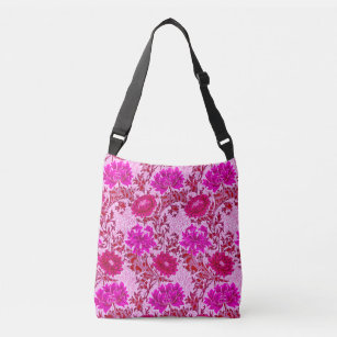 William Morris Chrysanthemums, Burgundy and Pink Crossbody Bag
