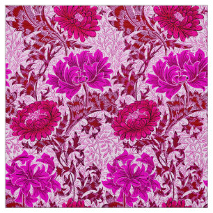 William Morris Chrysanthemums, Burgundy and Pink Fabric