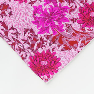 William Morris Chrysanthemums, Burgundy and Pink Fleece Blanket