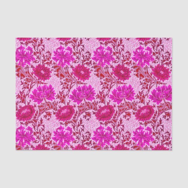 William Morris Chrysanthemums, Burgundy and Pink Tissue Paper (Front)