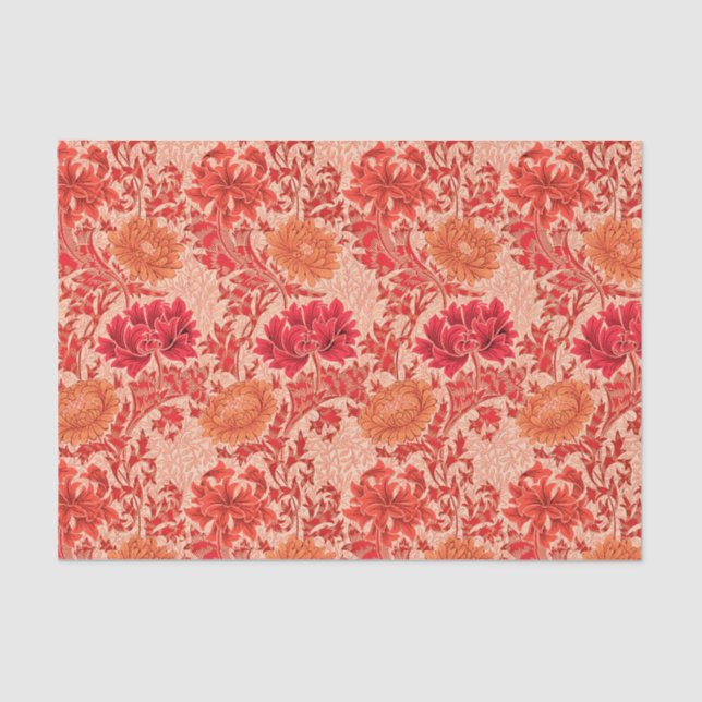 William Morris Chrysanthemums, Coral Orange Tissue Paper (Front)