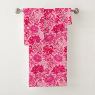 William Morris Chrysanthemums, Fuchsia Pink Bath Towel Set