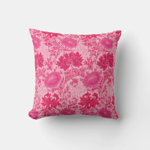 William Morris Chrysanthemums, Fuchsia Pink Outdoor Pillow