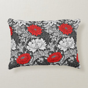 William Morris Chrysanthemums, Grey and Red Accent Pillow