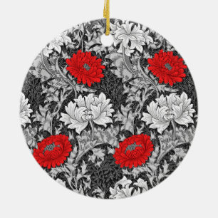 William Morris Chrysanthemums, Grey and Red Cerami Ceramic Ornament