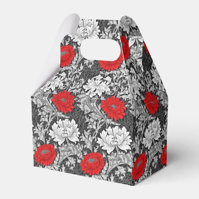 William Morris Chrysanthemums, Grey and Red Favor Box (Front Side)