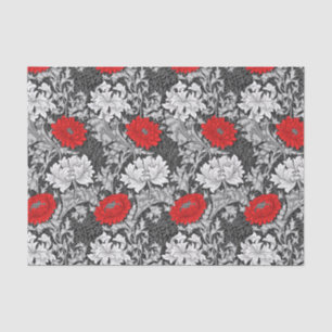William Morris Chrysanthemums, Grey and Red Tissue Paper