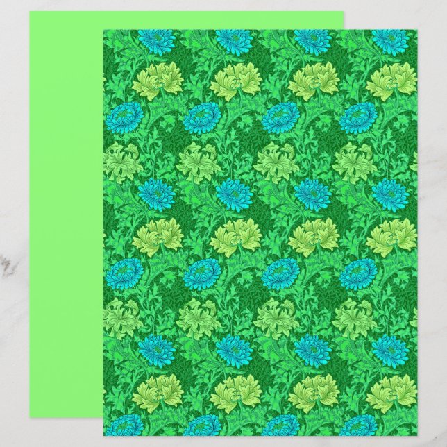 William Morris Chrysanthemums, Lime Green & Aqua (Front/Back)