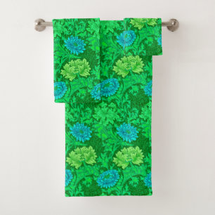 William Morris Chrysanthemums, Lime Green & Aqua Bath Towel Set