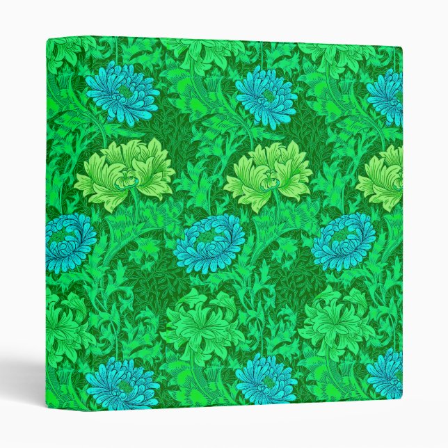 William Morris Chrysanthemums, Lime Green & Aqua Binder (Front/Spine)