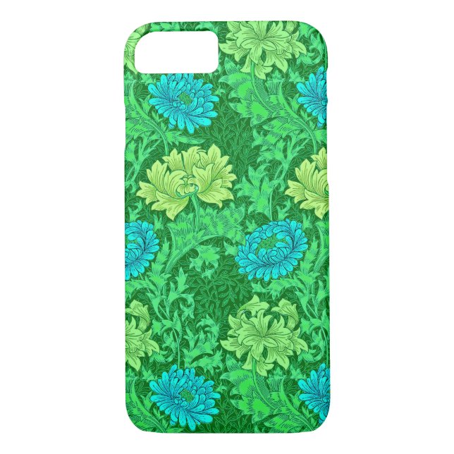 William Morris Chrysanthemums, Lime Green & Aqua Case-Mate iPhone Case (Back)