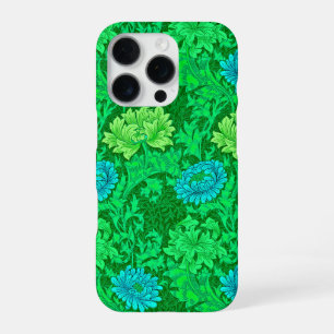William Morris Chrysanthemums, Lime Green & Aqua iPhone 16 Pro Case