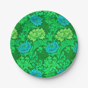 William Morris Chrysanthemums, Lime Green & Aqua Paper Plate