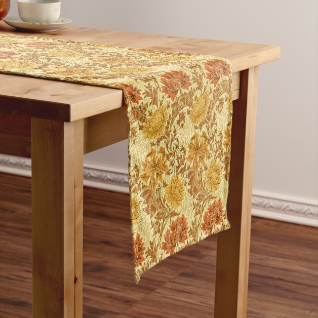 William Morris Chrysanthemums, Mustard Gold Short Table Runner (In Situ)
