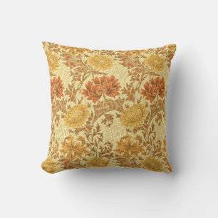 William Morris Chrysanthemums, Mustard Gold Throw Pillow