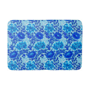 William Morris Chrysanthemums Shades of Denim Blue Bath Mat