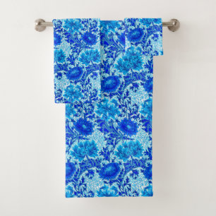 William Morris Chrysanthemums Shades of Denim Blue Bath Towel Set