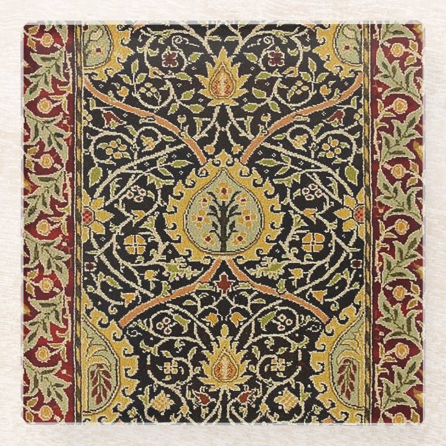 William Morris Classic Carpet Art Print Design Glass Coaster (Front)