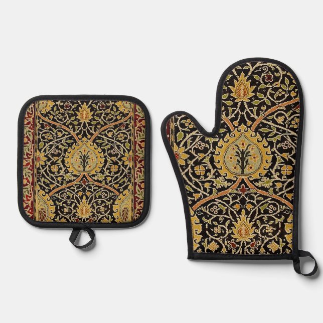 William Morris Classic Carpet Art Print Design Oven Mitt & Pot Holder Set (Front)