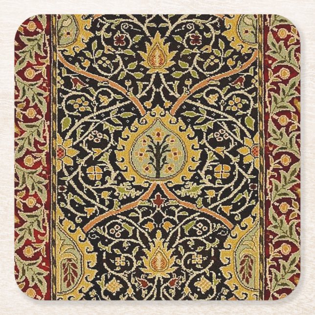 William Morris Classic Carpet Art Print Design Square Paper Coaster (Front)