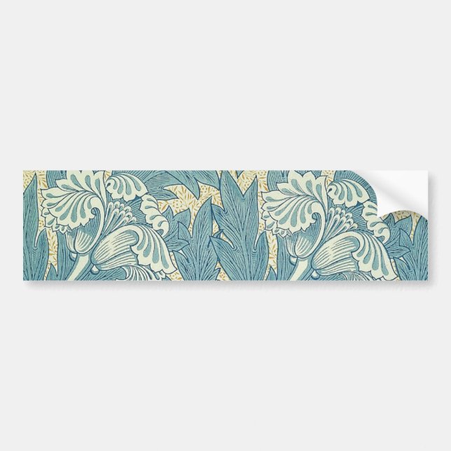 William Morris Classic Tulip Blue Floral Bumper Sticker (Front)