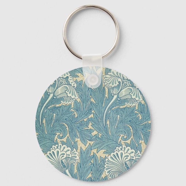 William Morris Classic Tulip Blue Floral Keychain (Front)