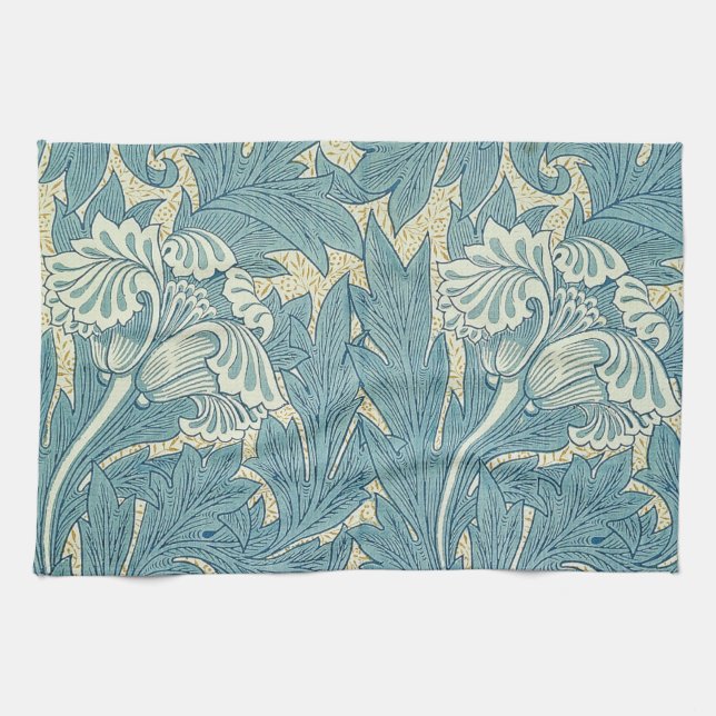 William Morris Classic Tulip Blue Floral Kitchen Towel (Horizontal)