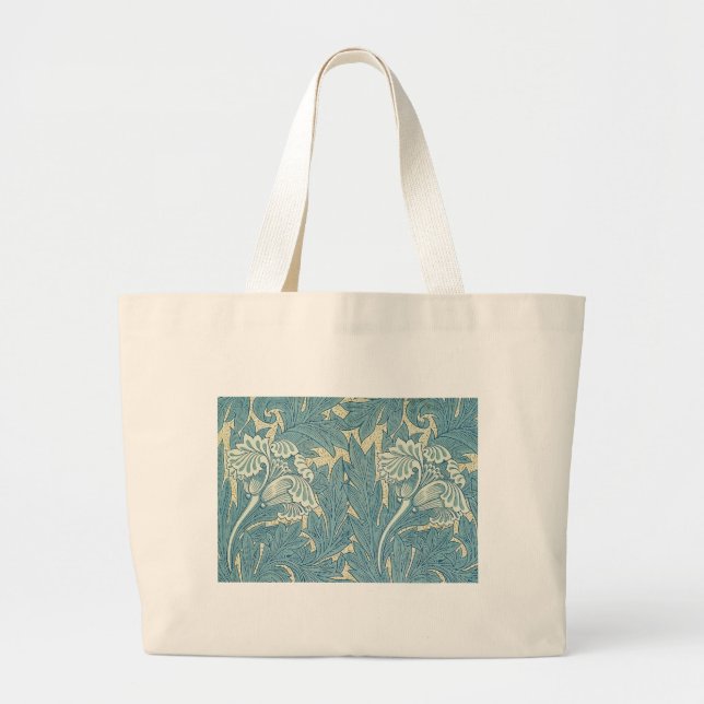 William Morris Classic Tulip Blue Floral Large Tote Bag (Front)
