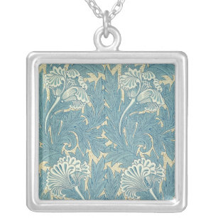William Morris Classic Tulip Blue Floral Silver Plated Necklace