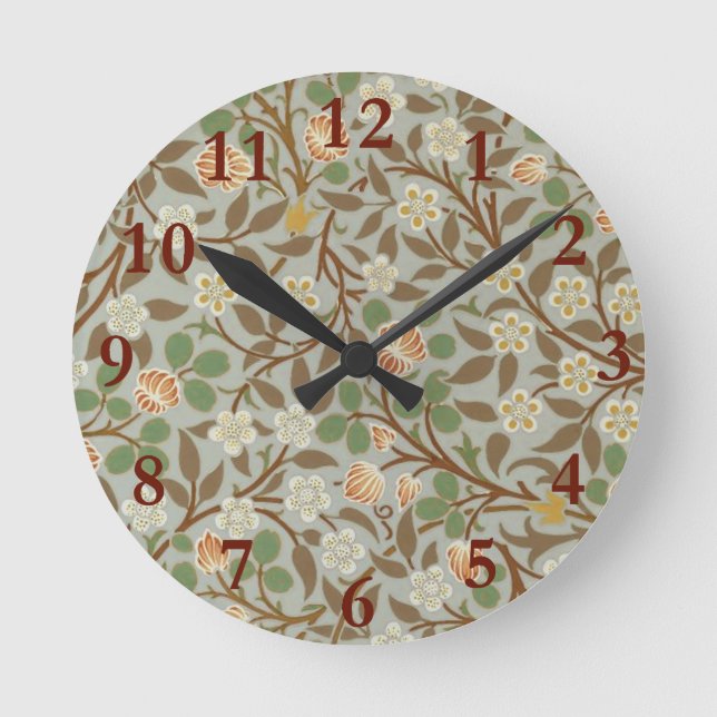 William Morris Clover Botanical Flower Round Clock (Front)