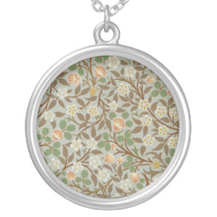 William Morris Clover Botanical Flower Silver Plated Necklace
