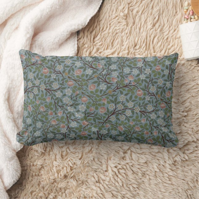 William Morris Clover Floral Flowers Green Pink  Lumbar Pillow (Blanket)