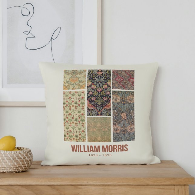 William Morris Collected Art Pattern Collage Throw Pillow (Creator Uploaded)