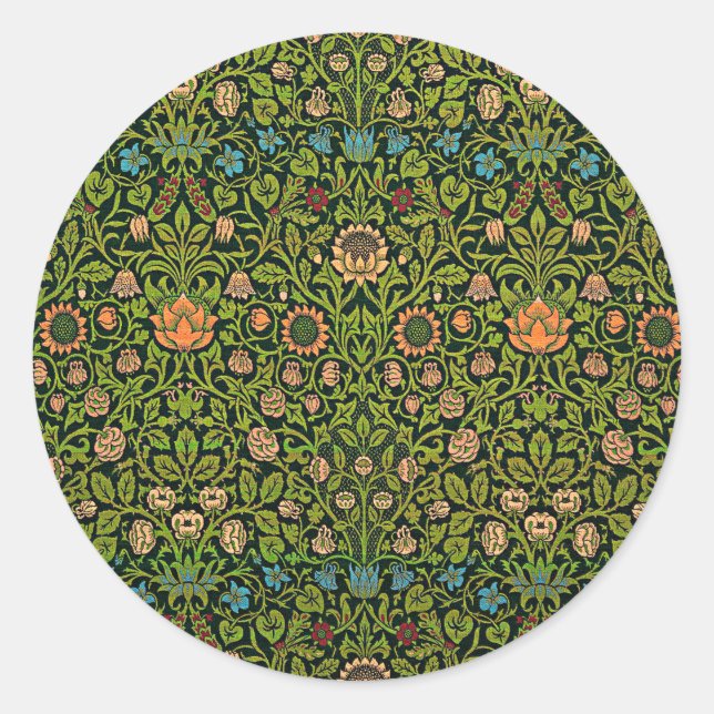 William Morris - Columbine, dark green, Case-Mate Classic Round Sticker (Front)
