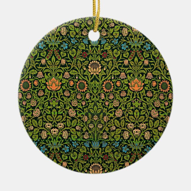 William Morris - Columbine, dark green, Ceramic Ornament (Front)