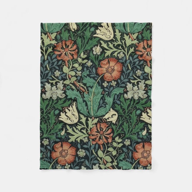 William Morris Compton Floral Art Nouveau Pattern Fleece Blanket (Front)