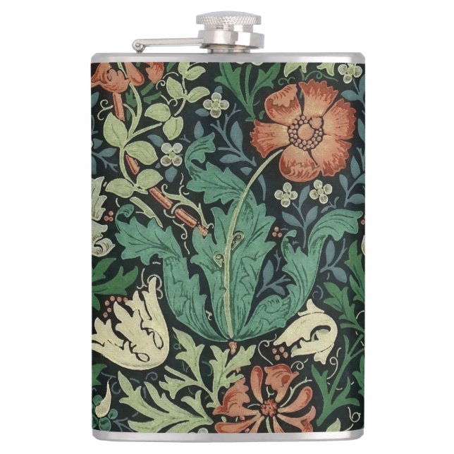 William Morris Compton Floral Art Nouveau Pattern Hip Flask (Front)