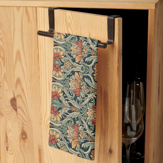 William Morris Compton Floral Art Nouveau Pattern Kitchen Towel (Thirds Fold)