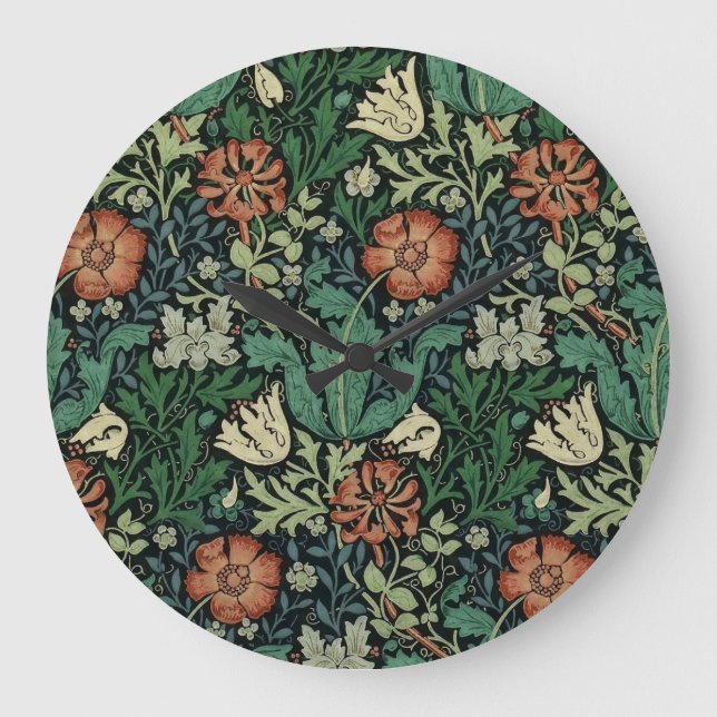William Morris Compton Floral Art Nouveau Pattern Large Clock (Front)
