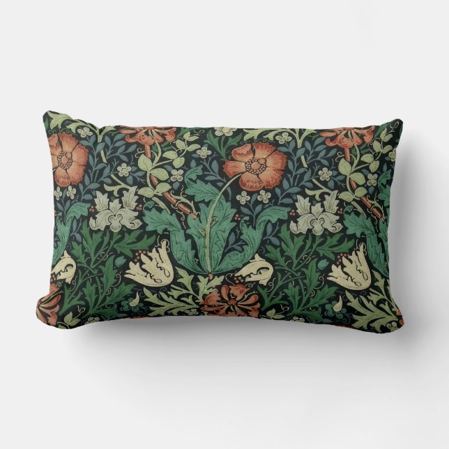 William Morris Compton Floral Art Nouveau Pattern Lumbar Pillow (Front)