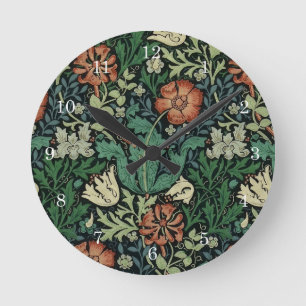 William Morris Compton Floral Art Nouveau Pattern Round Clock