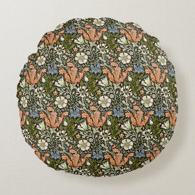 William Morris Compton Floral Art Nouveau Pattern Round Pillow (Front)