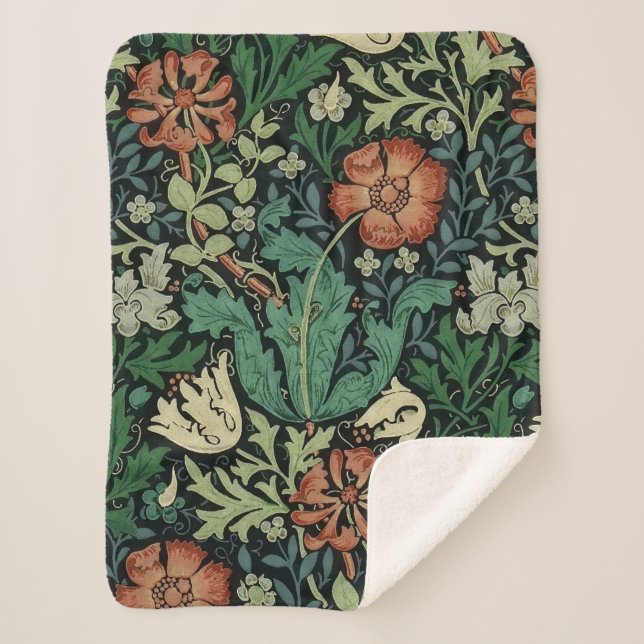 William Morris Compton Floral Art Nouveau Pattern Sherpa Blanket (Front)