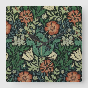 William Morris Compton Floral Art Nouveau Pattern Square Wall Clock