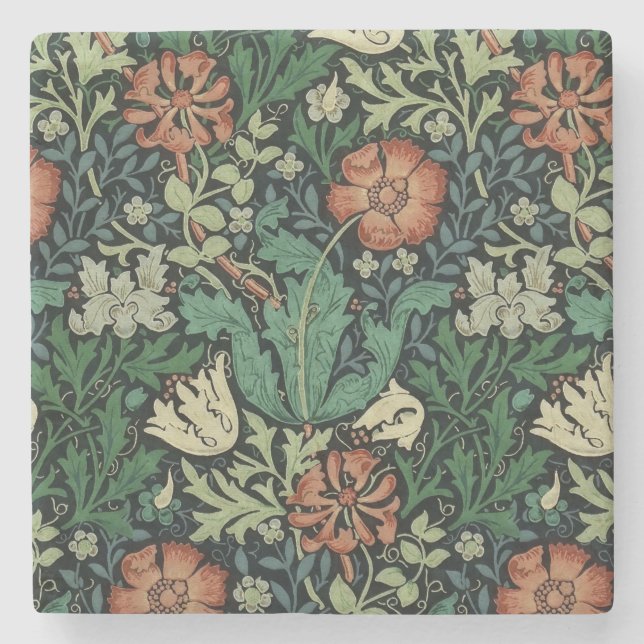 William Morris Compton Floral Art Nouveau Pattern Stone Coaster (Front)