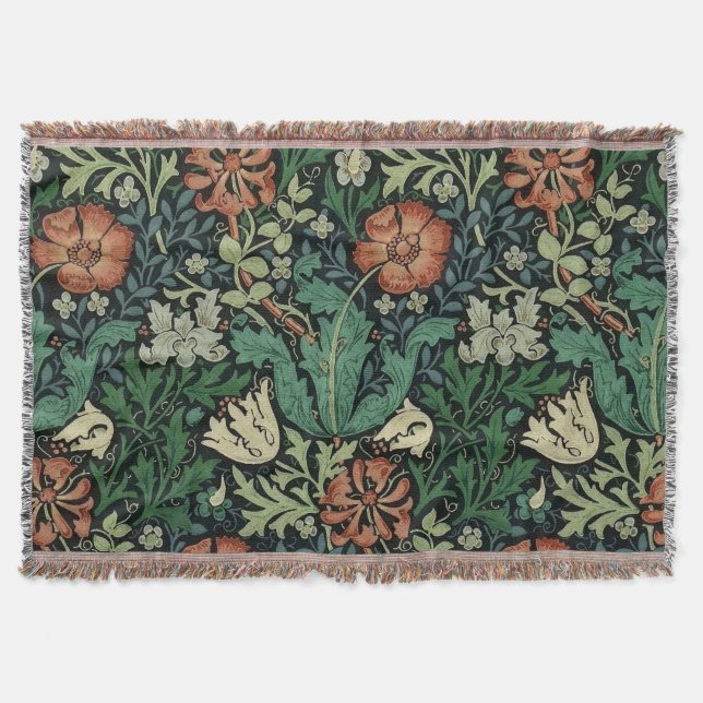 William Morris Compton Floral Art Nouveau Pattern Throw Blanket (Front)